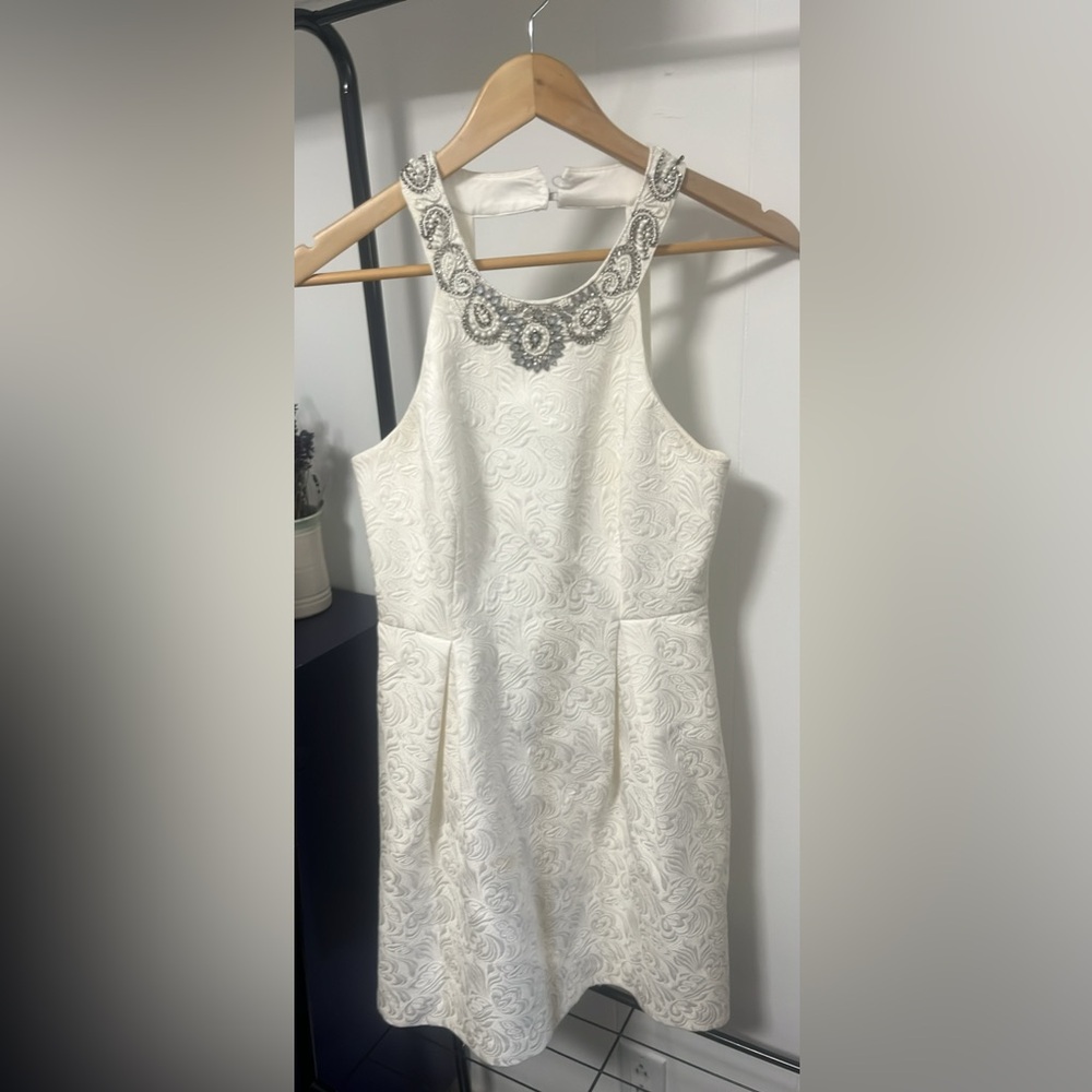 Ever New White Textured Dress with Silver Embellishments